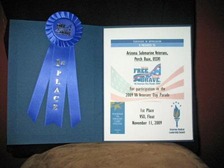 1st Place Award certificate and blue ribbon