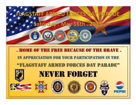 2015 Armed Forces Day Parade in Flagstaff Certificate of Appreciation
