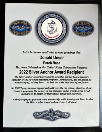 Don Unser receives Silver Anchor award