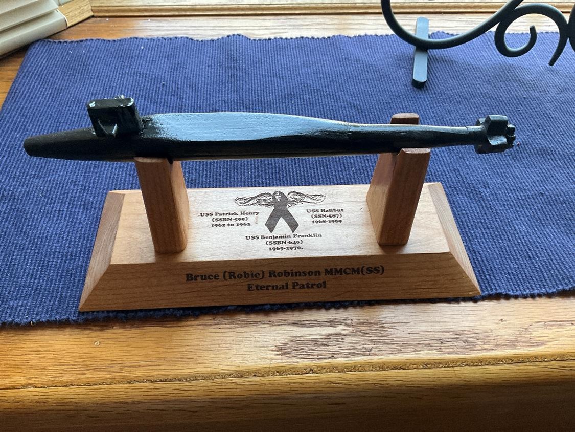 Dan Edwards, Vice Commander, Southern Colorado Base, 
				made this for Robie Robinson’s memorial service as an eternal patrol presentation from their base.