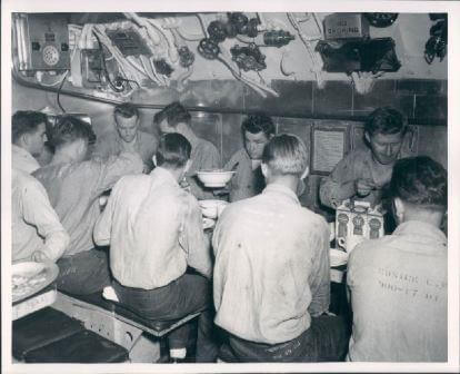 Crews Mess, ca 1950's, aboard a diesel boat in Pearl Harbor.