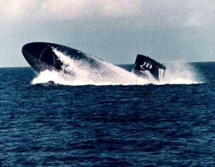 USS Oklahoma City SSN-723 conducts an emergency blow