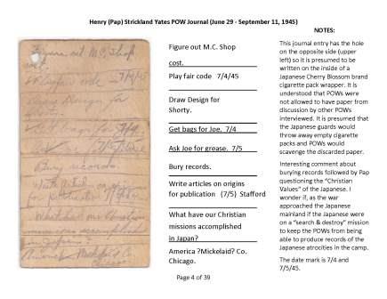 Henry (Pappy) Yates POW journal entries